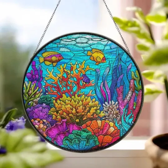Coral Reef Suncatcher, Sea Life Window Hanging Decor, Ocean Lover Gift