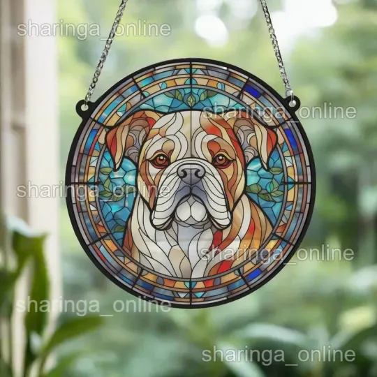 Discover Bulldog Dog Stained Glass Suncatcher, Suncatcher Lovers Hanging Gift