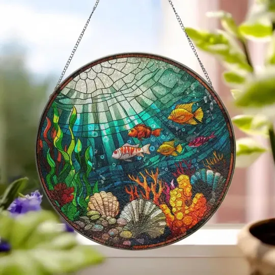 Coral Reef Suncatcher, Sea Life Window Hanging Decor, Ocean Lover Gift