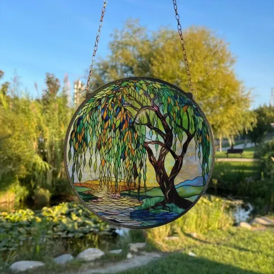 Discover Weeping Willow Stained Glass Suncatcher Window Hanging Decor