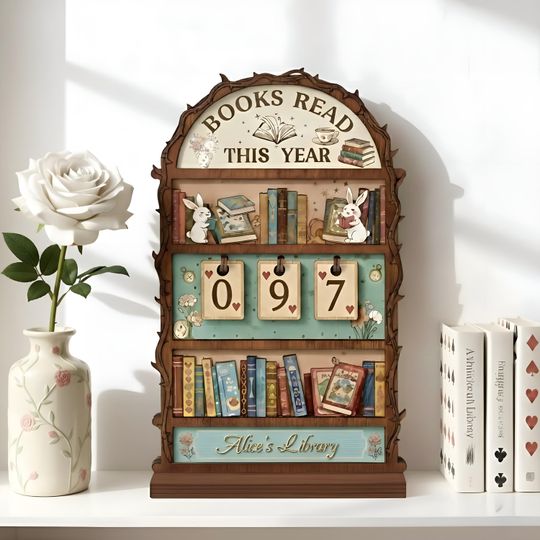 Discover Vintage Wooden Book Tracker Sign, Personalized Reading Counter, Books Read This Year Decor, Bookworm Gift