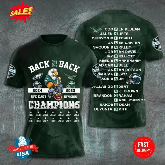 Discover Philadelphia Eagle 2025 East Division Champions 3D Tee