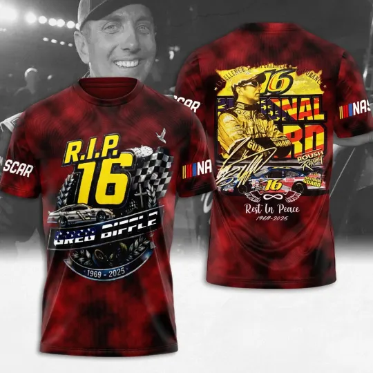 Greg Biffle the Biff 16 Rest In Peace 1969-2025 Red 3D T-Shirt Size S-5XL