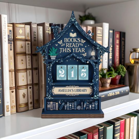 Mystical Wooden Book Tracker, fairy tale book lover tracker sign 2025, Books Read This Year Counter,Personalized Bookish Decor plant flora