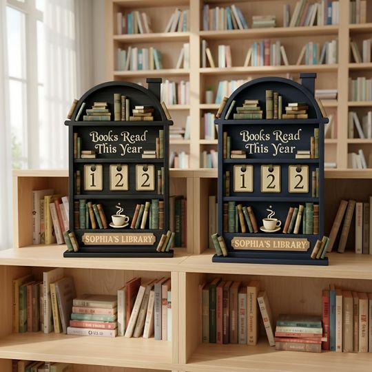 Discover Vintage Wooden Book Tracker Sign, Personalized Reading Counter, Books Read This Year Decor, Custom Library Gift for Book Lovers