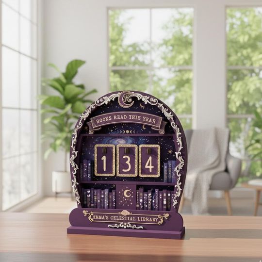 Discover Personalized Celestial Book Tracker Sign, Custom Name Wooden Books Tracker, Books Read This Year Counter,Book Tracker,Bookshelf Decor