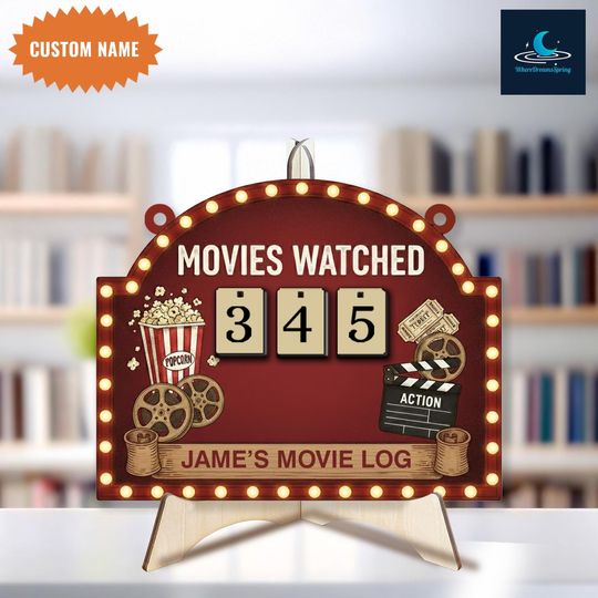 Custom Movie Tracker Marquee Light Design, Wooden Movie Tracker Sign, Movies Watched This Year Flip Counter Board, Movie Lover Gift