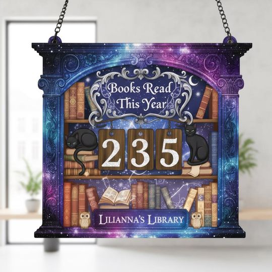 Discover Books Read This Year Tracker, Personalized Reading Log Sign, Galaxy Library Book Counter, Cat Book Lover Gift, Custom Reader Wall Decor
