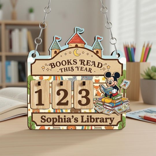 Discover Custom Name Mickey and Friends Book Tracker Sign, Personalized Book Read This Year Counter, Disney Castle Book Read Tracker, Book Lover Gift