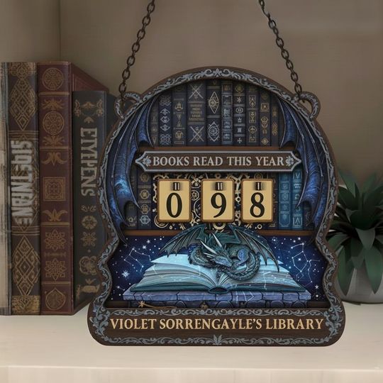 Discover Books Read This Year Sign Dragon Fantasy, Reading Tracker Sign for Reading Challenge, Empyrean Inspired Library Decor, Book Lover Gift