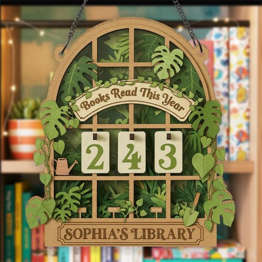 Discover Personalized Plants Wooden Reading Tracker Sign, Books Read This Year Wall Decor, Custom Name Library Sign for Book Lovers and Readers