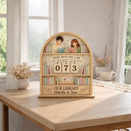 Personalized Book Tracker for Couples  Books Read This Year Counter, Our Library Sign with Names, Reading Gift for Book Lovers