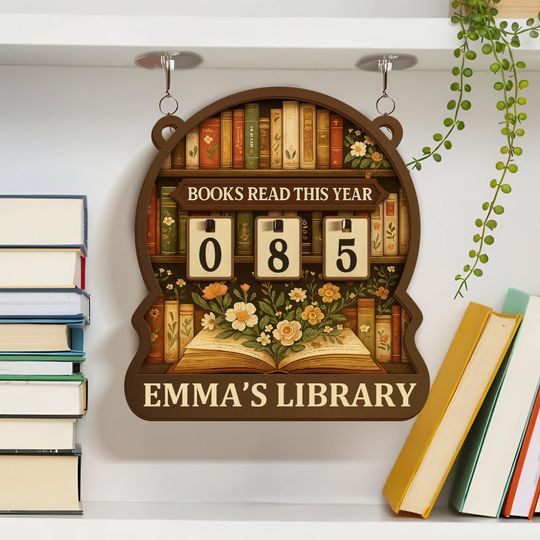 Discover Floral Books Read Tracker, Books Read This Year, Bookish Decor, Custom Name Bookshelf Counter, Gift for Book Lover, Personalized Reader Gift