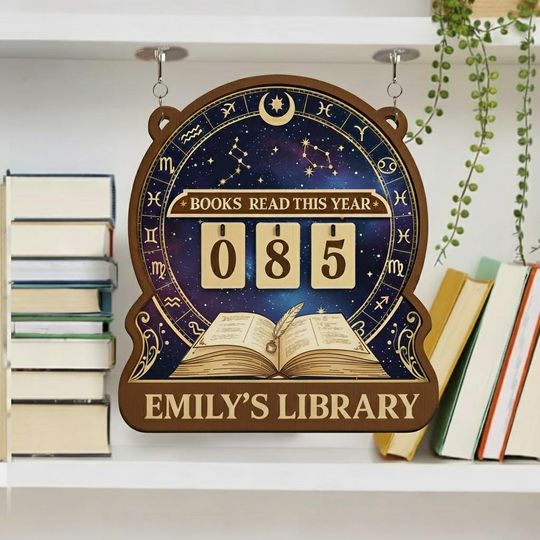 Discover Personalized Book Tracker Sign, Books Read This Year Counter, Custom Library Decor, Zodiac Constellation Reading Nook Gift for Book Lovers