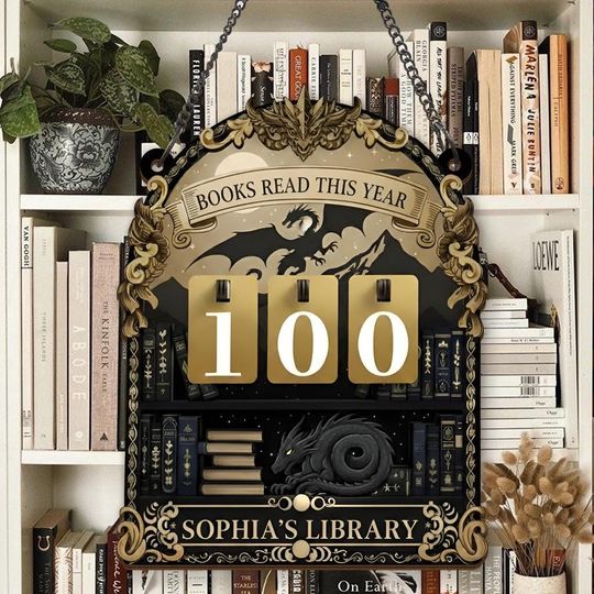 Discover Dragon Book Tracker Sign, Books Read This Year Counter, Personalized Book Lover Display