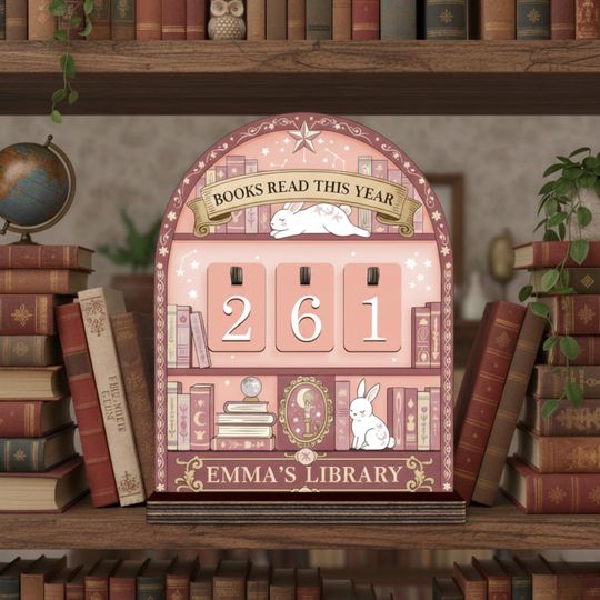Personalized Mystical Bunny Books Read This Year Tracker, Custom Library Book Counter, Reading Goal Sign, Gift for Reader
