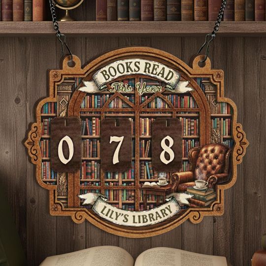 Discover Cozy Vintage Library Reading Tracker, Books Read This Year Counter, Personalized Antique Book Room Sign, Rustic Reader Gift Decor