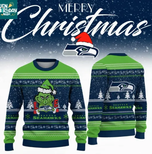 Discover Seattle Seahawk funny character Loves football Christmas 2025 Ugly Sweaters