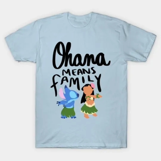 Discover Disney Lilo And Stitch  Light-Blue T-Shirt 2025 Ohana Mean Family