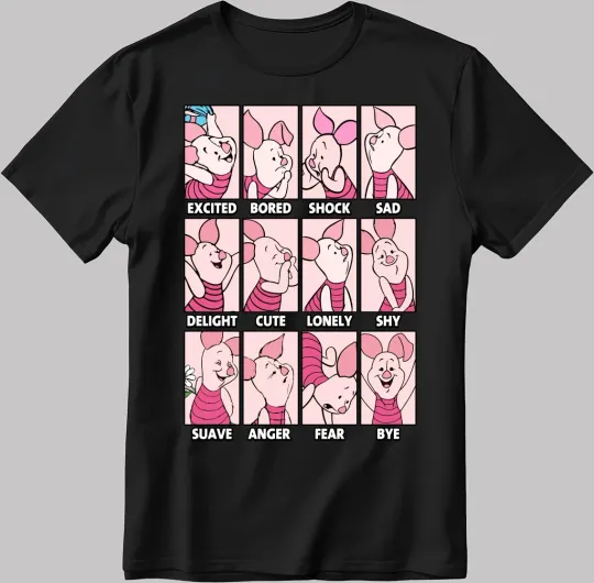 Discover Disney Piglet Disney Moods Black T-Shirt