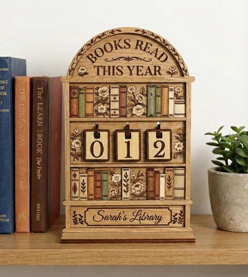 Discover Vintage-Inspired Wooden Book Tracker, Personalized Books Read Sign, Cozy Book Nook Decor & Book Lover Gift