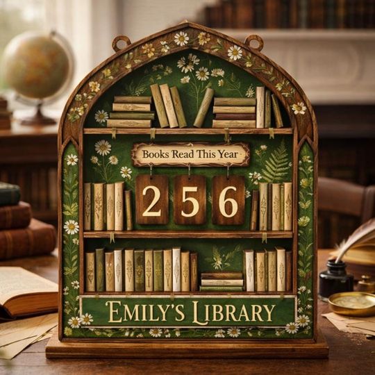 Discover Custom Name Book Read This Year Counter, Personalized Books Tracker Sign, Vintage Library Bookshelf Decor, Cottagecore Book Lover Gift