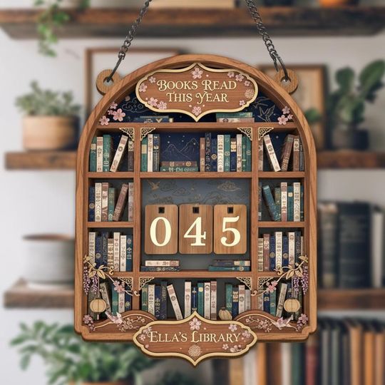 Discover Elegant Book Reading Tracker Sign, Custom Library Decor, Personalized Book Counter, Vintage Bookshelf Sign, Reader Gift