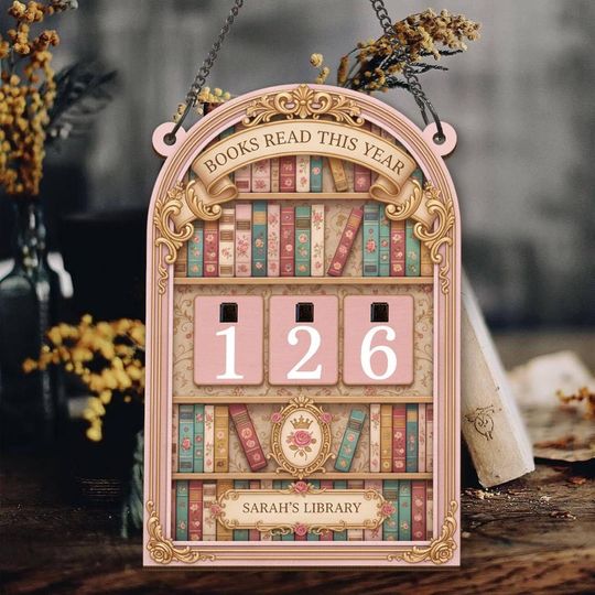 Discover Personalized Vintage Book Tracker Sign, Custom Name Library Wall Decor, Reading Counter Gift for Book Lovers