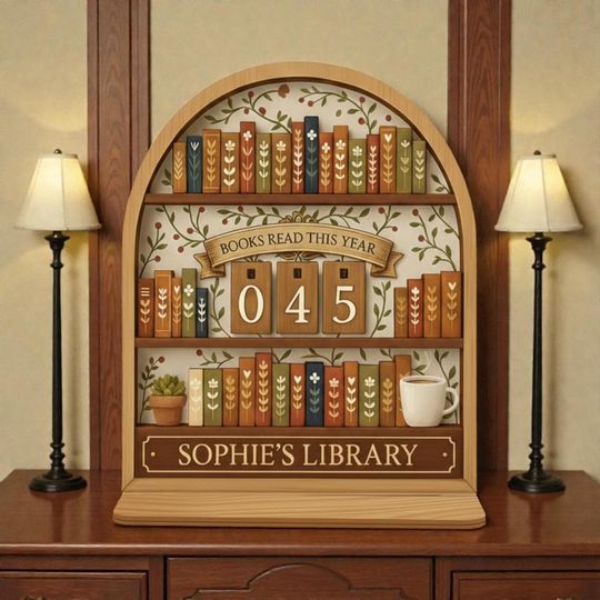 Discover Personalized Coffee and Book Tracker Sign, Cozy Library Wooden Decor, Books Read This Year Counter, Custom Book Lover Gift Idea