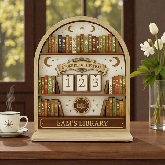 Discover Custom Name Celestial Book Tracker Sign, Books Read This Year Counter, Moon and Stars Library Decor, Personalized Bookworm Birthday Gift
