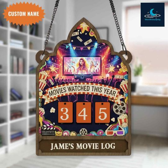 Personalized Movie Watched Tracker Sign, Gift For Movie Lovers And Film Fans, Movies Watched This Year Flip Counter Board.