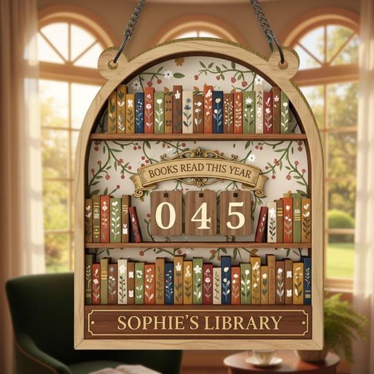 Personalized Vintage Book Tracker Sign, Reading Goal Sign, Custom Books Read This Year Decor, Gift for Book Lovers