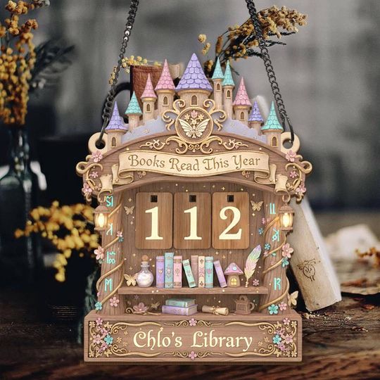 Discover Fairytale Castle Reading Tracker Sign, Pastel Book Count Display, Library Decor, Personalized Bookshelf Sign, Reader Gift for Kids & Adults