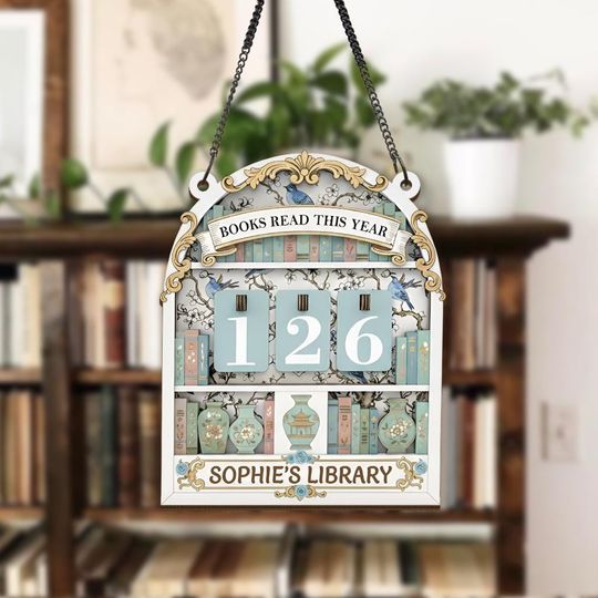 Discover Personalized Book Tracker Sign, Custom Reading Log, Library Wall Decor, Book Lover Gift, Vintage Floral Book Count Display