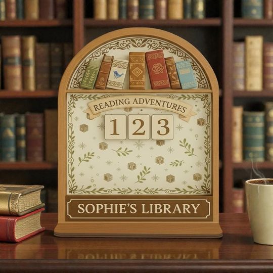 Custom Reading Adventures Book Tracker, Personalized Bird and Leaf Sign, Light Wood Library Decor, Bookish Gift, Reading Progress