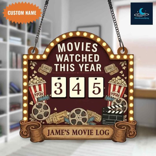 Discover Personalized Movie Tracker Sign, Retro Theater Style, Movies Watched This Year, Film Lover Gift,  Home Theater Decor.