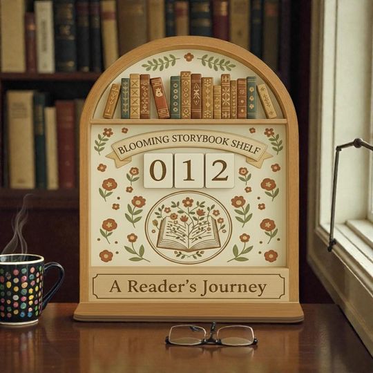 Discover Blooming Storybook Shelf Reading Tracker, Floral Wood Book Counter, A Reader's Journey Sign, Botanical Library Decor, Book Lover Gift