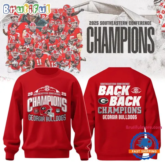 Georgia College Sweatshirt Red 2025 SEC Victory Football Fan Gear