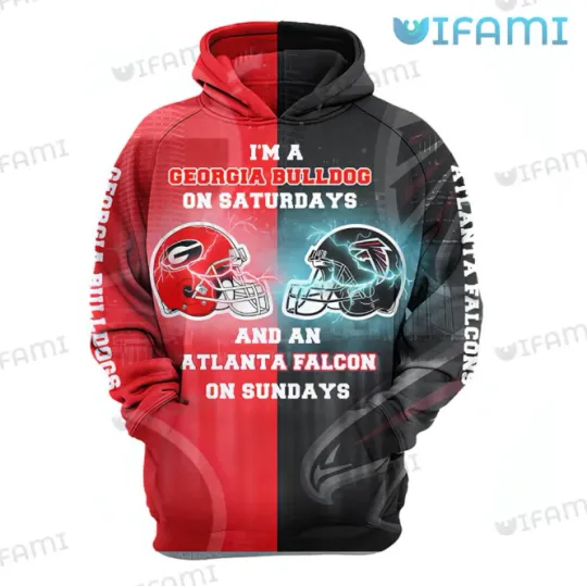 Discover Georgia Football Hoodie 3D Bulldogs On Saturday Falcon On Sunday Gift Size S-5XL