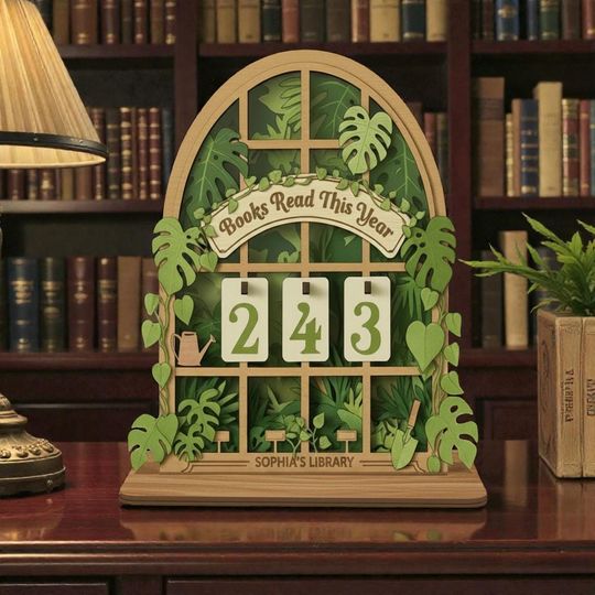 Discover Custom Monstera Plant Book Tracker Sign, Green Botanical Library Decor, Personalized Books Read This Year Counter, Gardener Gift