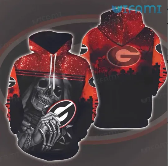 Discover GA bulldogs Hoodie 3D Smile Skull Death GA bulldogs Gift Size S-5XL