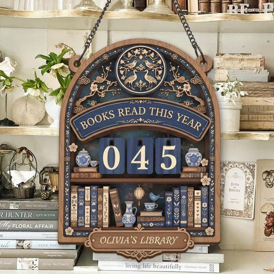 Discover Chinoiserie Books Read Tracker Vintage Reading Log Sign Personalized Library Book Counter Decor