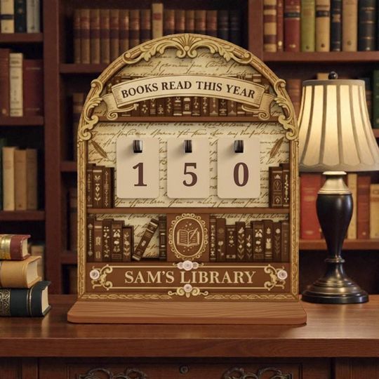 Discover Vintage Script Book Tracker Sign, Personalized Reader Gift, Antique Style Library Decor, Parchment Book Counter, Custom Bookish Home Decor