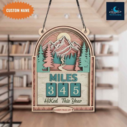 Discover Personalized Adventure Log Wood Desk Display, Custom Hiking Miles Tracker Sign, Outdoor Adventure Wall Art for Hikers & Cabin Homes