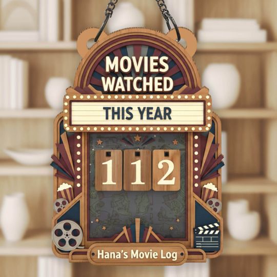 Discover Personalized Vintage Movie Tracker Sign, Wooden Cinema Countdown Board, Movie Watched This Year Decor, Film Lover Gift