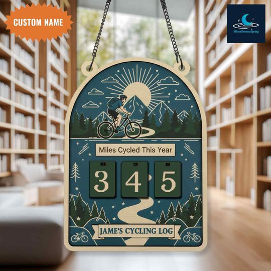 Discover Personalized Cycling Distance Tracker Sign, Custom Bike Mileage Counter, Cycling Log Decor, Biker Progress Sign, Gift for Cyclists.