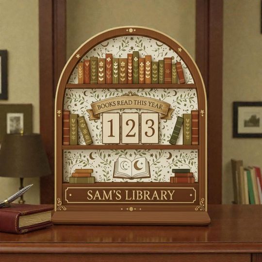 Custom Botanical Moon Book Tracker, Personalized Forest Reading Sign, Celestial Library Decor, Bookish Gift, Nature Theme Book Counter