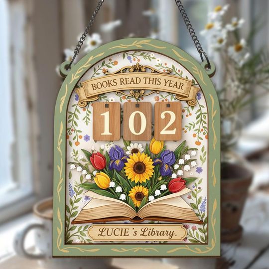 Discover Vintage Floral Book Tracker Sign, Reading Log, Personalized Library Decor, Wooden Book Count for Book Lovers