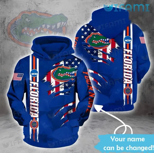 Blue Florida Gators Hoodie 3D Custom Name Logo Gators Gift Ver 1