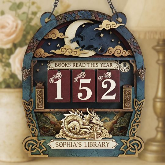 Discover Personalized Book Tracker Sign, Fantasy Reading Count Display, Dragon Book Tracker Decor, Library Sign for Books Read This Year